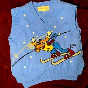 Kina & Tam light blue v-neck moose sweater